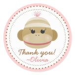 Silly Sock Monkey Girl Personalised Favour Sticker