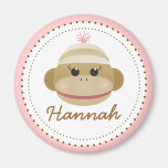 Silly Sock Monkey Girl Personalised Round Magnet