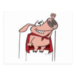 silly superhero super pig cartoon postcard