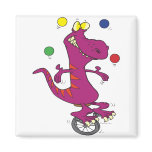 silly t-rex dino juggling on unicycle cartoon magnets
