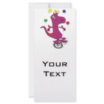 silly t-rex dino juggling on unicycle cartoon rack card template