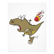 silly t-rex dinosaur dodging meteor cartoon personalized announcements