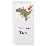 silly t-rex dinosaur dodging meteor cartoon rack card