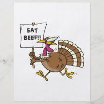 silly turkey with eat beef sign toon full color flyer
