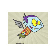 silly vampire bat boy character stretched canvas print