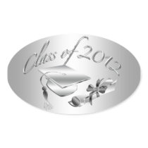 Silver 2012 Graduation Cap & Diploma Seals Oval Sticker