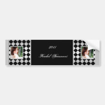 Silver and Black Diamond Tile Grad Wine Label Bumper Stickers