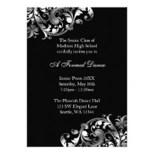 Silver and Black Flourish Prom Formal Invitations