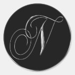Silver And Black Formal Wedding Monogram N Seal Sticker