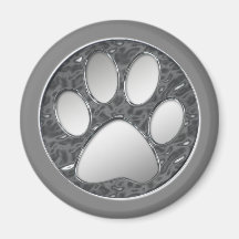 SILVER AND CHROME PAW PRINT REFRIGERATOR MAGNET