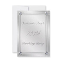 Silver and Diamond Effect 75th Birthday Party Personalised Invitation