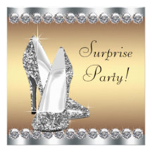 Silver and Gold Womans Surprise Birthday Party Personalized Invites