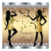 Silver and Gold Womans Surprise Birthday Party Custom Announcement