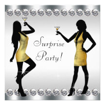 Silver and Gold Womans Surprise Birthday Party Custom Announcement