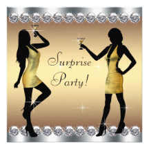 Silver and Gold Womans Surprise Birthday Party Personalised Announcement