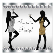 Silver and Gold Womans Surprise Birthday Party Personalised Invite