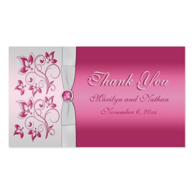 Silver and Pink Floral Wedding Favour Tag Business Card Template by 