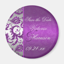 Silver and Purple Damask II Save the Date Magnet