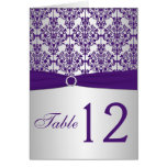 Silver and Purple Damask Table Number Card