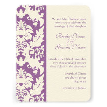 Silver and Purple Damask Wedding Invitations