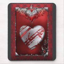 Silver and Red Heart Mouse Pad
