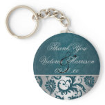 Silver and Teal Damask II Wedding Favour Keychain