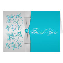 Silver and Turquoise Floral Thank You Card