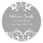 Silver and White Damask Address Label Sticker