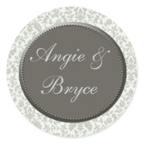 Silver and white damask wedding stickers