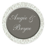 Silver and white damask wedding stickers
