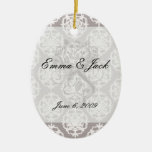 silver and white ornate damask christmas tree ornament