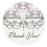 silver and white ornate damask round stickers
