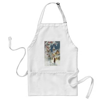 Silver Bells and Church Vintage Christmas Aprons