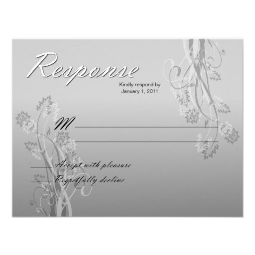 Silver, Black and White Floral RSVP Response Cards Announcements