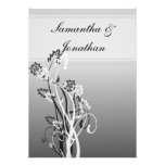 Silver, Black and White Floral Wedding Invitation