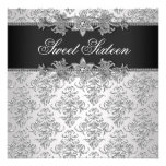 Silver Black Damask Black White Sweet 16 Birthday Personalised Announcement