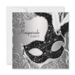 Silver Black Mask Masquerade Party Personalised Invitations