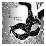 Silver Black Mask Masquerade Party Personalised Invitations