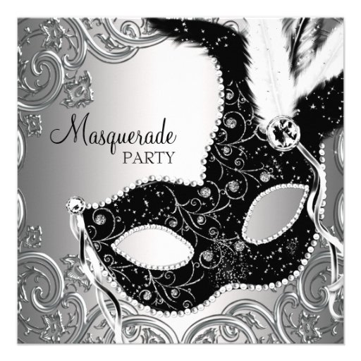 Silver Black Mask Masquerade Party Personalised Invitations