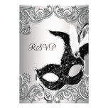 Silver Black Mask Masquerade Party RSVP Invitation