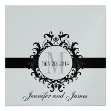 Silver Black Monogram Save the Date Wedding Personalised Invites