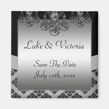 Silver & Black Ornate Chandelier Wedding Fridge Magnets