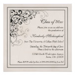 Silver black swirls graduation party announcement