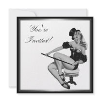 Silver Black & White Style Pin-Up Girl 5 Personalized Invites