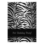 Silver & Black Zebra 21st Birthday Party Personalised Invites