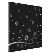 Silver Blooming Flowers on Black Background Canvas Gallery Wrapped Canvas