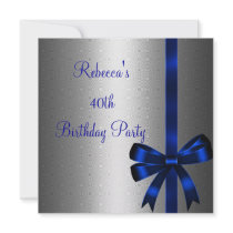 Silver Blue Bow 40th Elegant Birthday Party