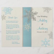 Silver Blue Ivory Snowflake Winter Wedding Program Personalised Flyer