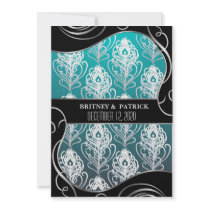 Silver & Blue Peacock Feather Wedding Invitations