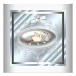 Silver Blue Stork Baby Boy Shower Invitations